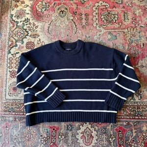 Quince Organic Cotton Striped Crew Sweater EUC